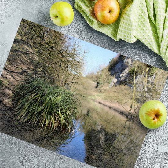 The Stylish Textured Glass Chopping Board. Chee Dale Nature  Reserve. Peak District National Park. Derbyshire. England.