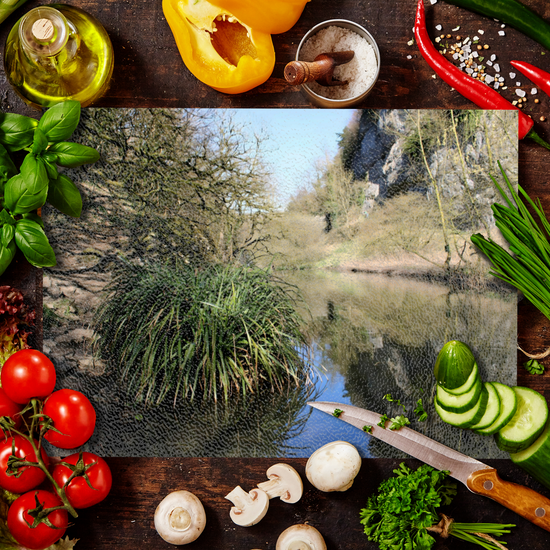 The Stylish Textured Glass Chopping Board. Chee Dale Nature  Reserve. Peak District National Park. Derbyshire. England.