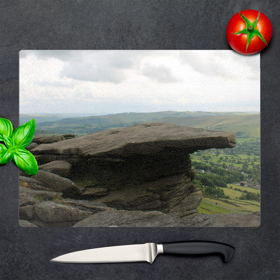 The Stylish Textured Glass Chopping Board. Bamford Edge. Peak District National Park. Derbyshire. England.
