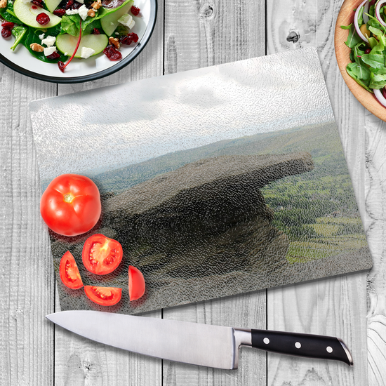 The Stylish Textured Glass Chopping Board. Bamford Edge. Peak District National Park. Derbyshire. England.