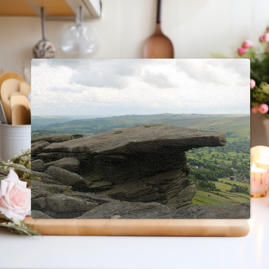 The Stylish Textured Glass Chopping Board. Bamford Edge. Peak District National Park. Derbyshire. England.