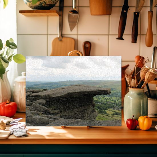 The Stylish Textured Glass Chopping Board. Bamford Edge. Peak District National Park. Derbyshire. England.