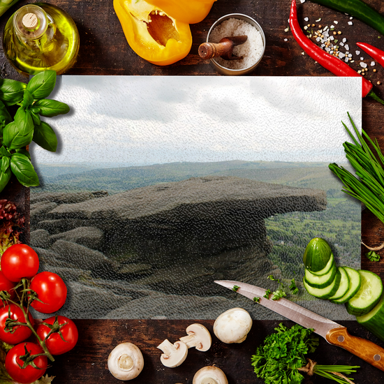 The Stylish Textured Glass Chopping Board. Bamford Edge. Peak District National Park. Derbyshire. England.
