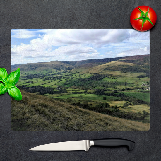 The Stylish Textured Glass Chopping Board. Mam Tor. Peak District National Park. Derbyshire. England.