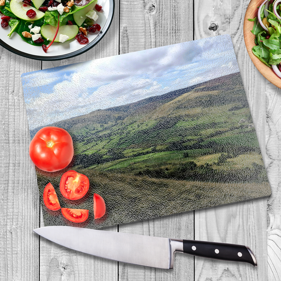 The Stylish Textured Glass Chopping Board. Mam Tor. Peak District National Park. Derbyshire. England.