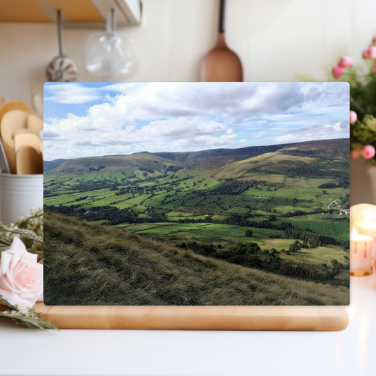 The Stylish Textured Glass Chopping Board. Mam Tor. Peak District National Park. Derbyshire. England.