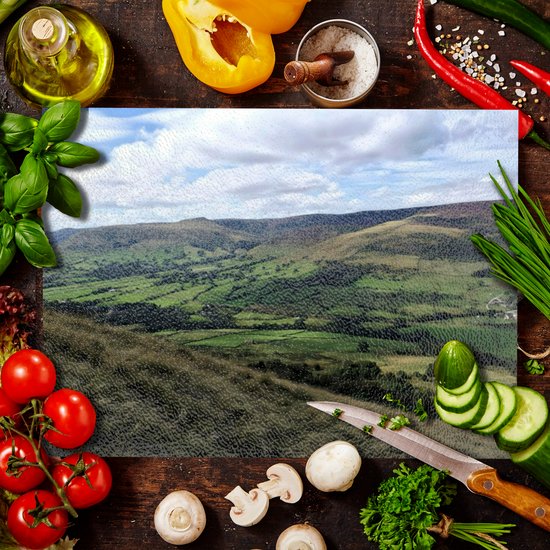 The Stylish Textured Glass Chopping Board. Mam Tor. Peak District National Park. Derbyshire. England.