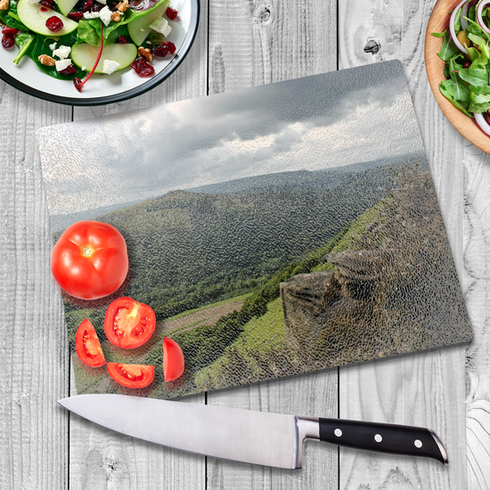 The Stylish Textured Glass Chopping Board. Bamford Edge. Peak District National Park. Derbyshire. England.