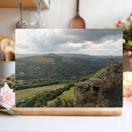 The Stylish Textured Glass Chopping Board. Bamford Edge. Peak District National Park. Derbyshire. England.