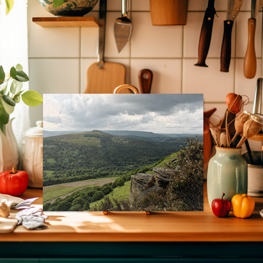 The Stylish Textured Glass Chopping Board. Bamford Edge. Peak District National Park. Derbyshire. England.