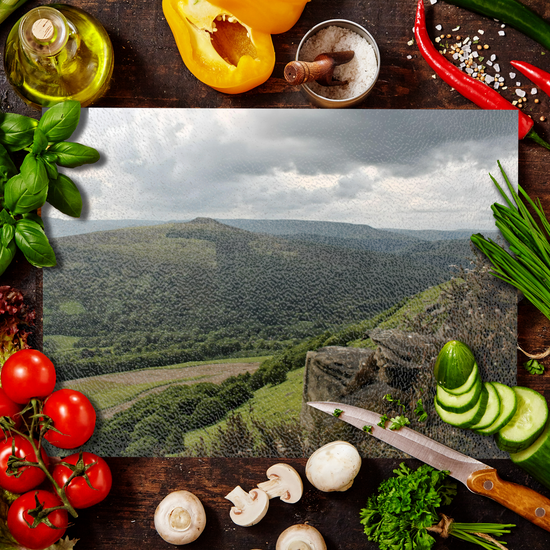 The Stylish Textured Glass Chopping Board. Bamford Edge. Peak District National Park. Derbyshire. England.