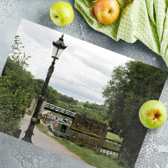 The Stylish Textured Glass Chopping Board. Bugsworth Canal Basin. Buxworth. Peak Forest Canal. Derbyshire. England.