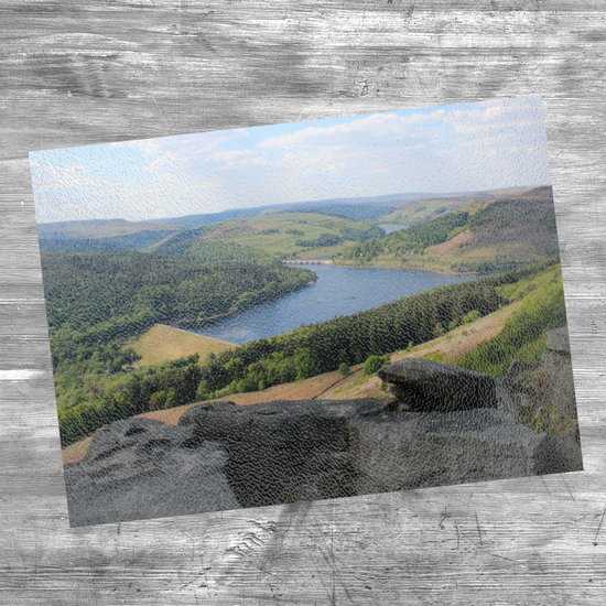 The Stylish Textured Glass Chopping Board. Bamford Edge. Ladybower Reservoir. Peak District National Park. Derbyshire. England.