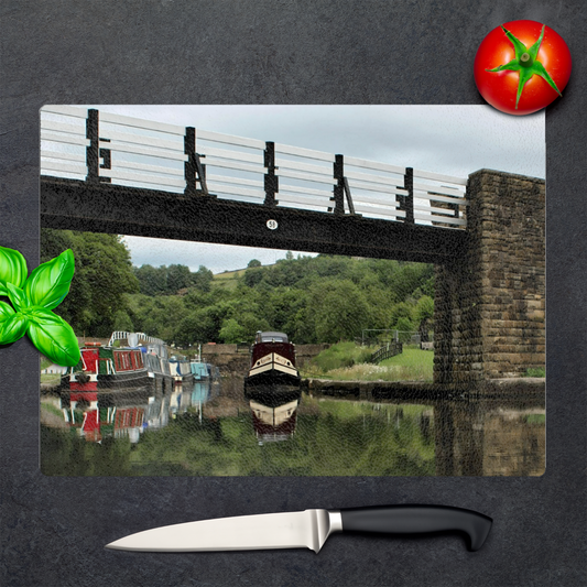 The Stylish Textured Glass Chopping Board. Bugsworth Canal Basin. Buxworth. Peak Forest Canal. Derbyshire. England.