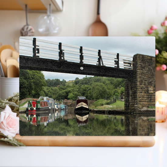 The Stylish Textured Glass Chopping Board. Bugsworth Canal Basin. Buxworth. Peak Forest Canal. Derbyshire. England.