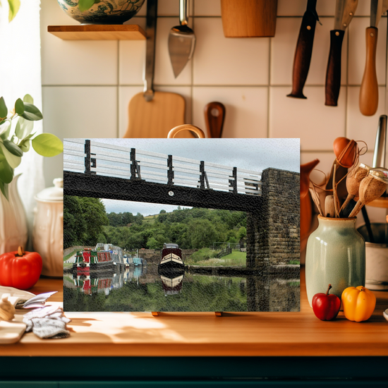 The Stylish Textured Glass Chopping Board. Bugsworth Canal Basin. Buxworth. Peak Forest Canal. Derbyshire. England.