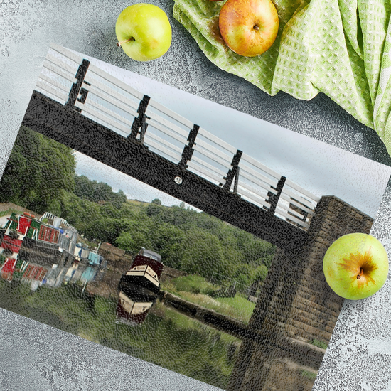 The Stylish Textured Glass Chopping Board. Bugsworth Canal Basin. Buxworth. Peak Forest Canal. Derbyshire. England.