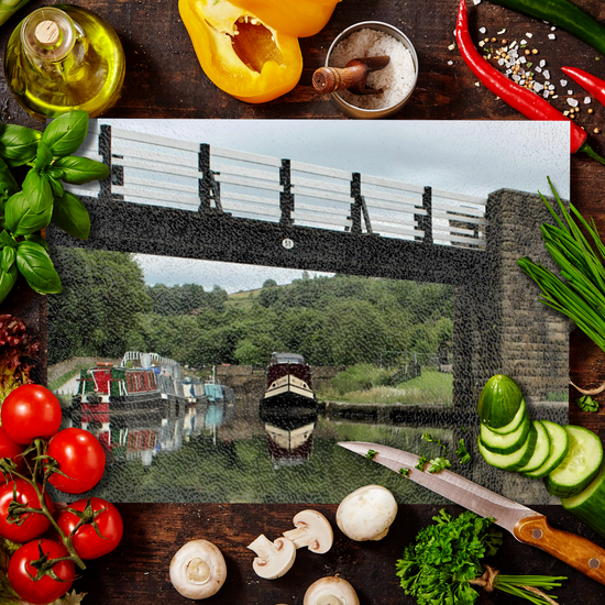 The Stylish Textured Glass Chopping Board. Bugsworth Canal Basin. Buxworth. Peak Forest Canal. Derbyshire. England.