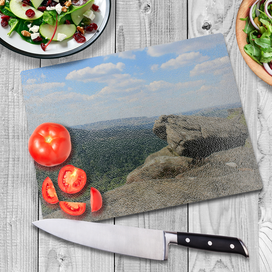 The Stylish Textured Glass Chopping Board. Bamford Edge. Peak District National Park. Derbyshire. England.