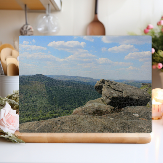 The Stylish Textured Glass Chopping Board. Bamford Edge. Peak District National Park. Derbyshire. England.