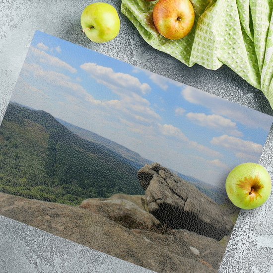 The Stylish Textured Glass Chopping Board. Bamford Edge. Peak District National Park. Derbyshire. England.