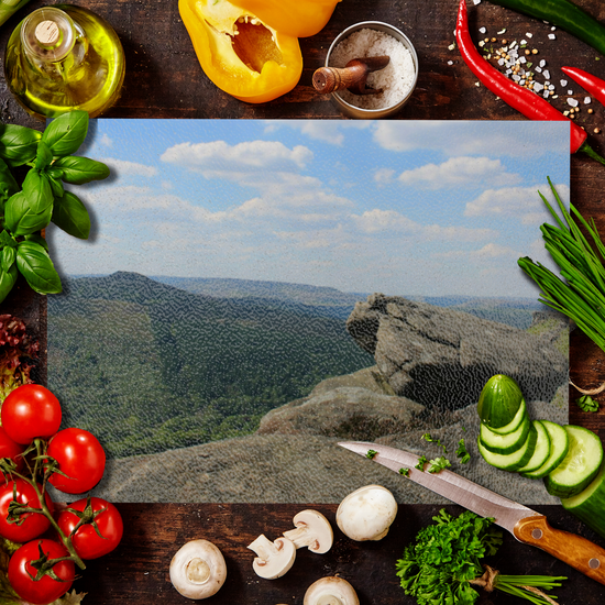 The Stylish Textured Glass Chopping Board. Bamford Edge. Peak District National Park. Derbyshire. England.