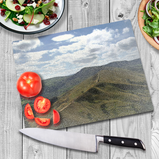The Stylish Textured  Glass Chopping Board. Mam Tor. Peak District National Park. Derbyshire. England.