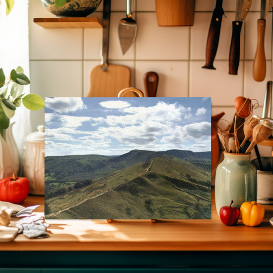 The Stylish Textured  Glass Chopping Board. Mam Tor. Peak District National Park. Derbyshire. England.