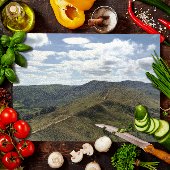 The Stylish Textured  Glass Chopping Board. Mam Tor. Peak District National Park. Derbyshire. England.