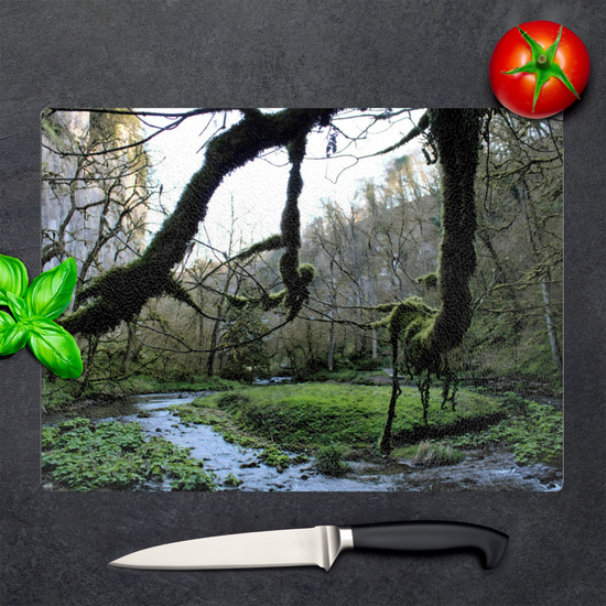 The Stylish Textured Glass Chopping Board. Chee Dale Nature Reserve. Peak District National Park. Derbyshire. England.
