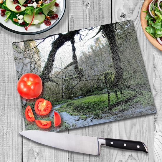 The Stylish Textured Glass Chopping Board. Chee Dale Nature Reserve. Peak District National Park. Derbyshire. England.