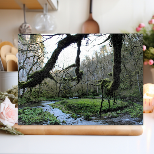 The Stylish Textured Glass Chopping Board. Chee Dale Nature Reserve. Peak District National Park. Derbyshire. England.