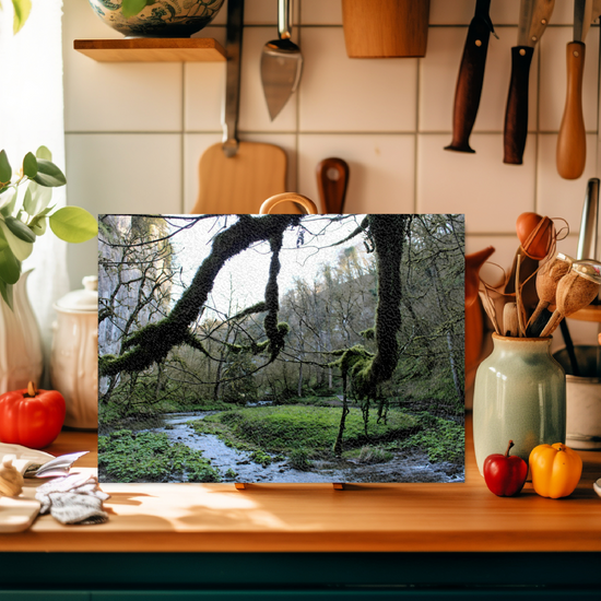 The Stylish Textured Glass Chopping Board. Chee Dale Nature Reserve. Peak District National Park. Derbyshire. England.