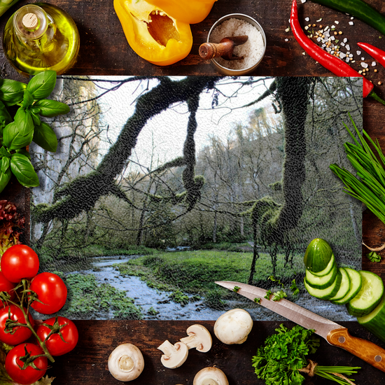 The Stylish Textured Glass Chopping Board. Chee Dale Nature Reserve. Peak District National Park. Derbyshire. England.