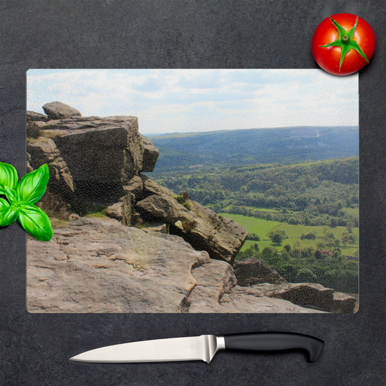 The Stylish Textured Glass Chopping Board. Bamford Edge. Peak District National Park. Derbyshire. England.
