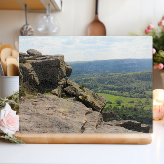 The Stylish Textured Glass Chopping Board. Bamford Edge. Peak District National Park. Derbyshire. England.