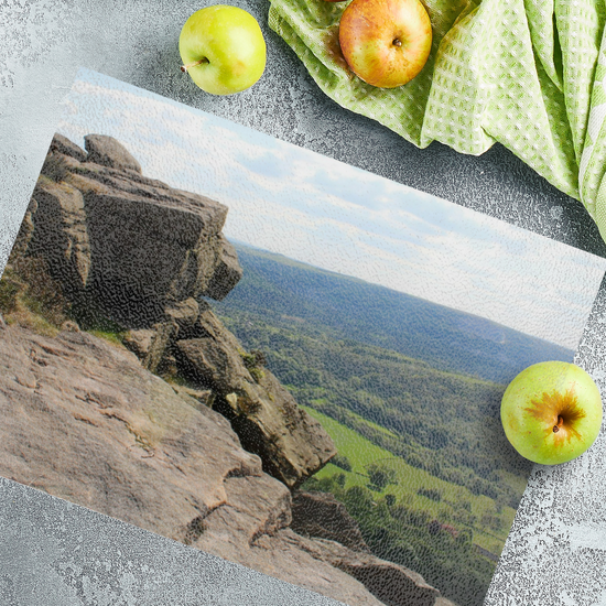 The Stylish Textured Glass Chopping Board. Bamford Edge. Peak District National Park. Derbyshire. England.