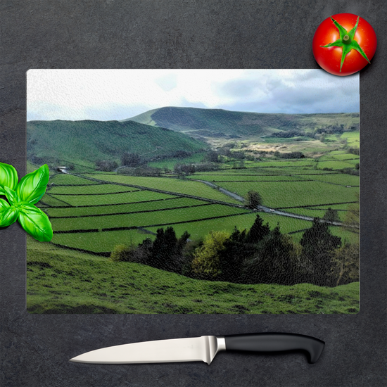 The Stylish Textured Glass Chopping Board. Mam Tor. Peak District National Park. Derbyshire. England.