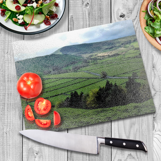 The Stylish Textured Glass Chopping Board. Mam Tor. Peak District National Park. Derbyshire. England.
