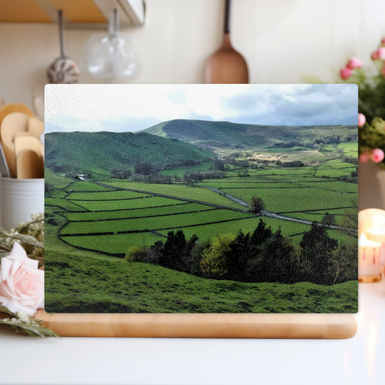 The Stylish Textured Glass Chopping Board. Mam Tor. Peak District National Park. Derbyshire. England.