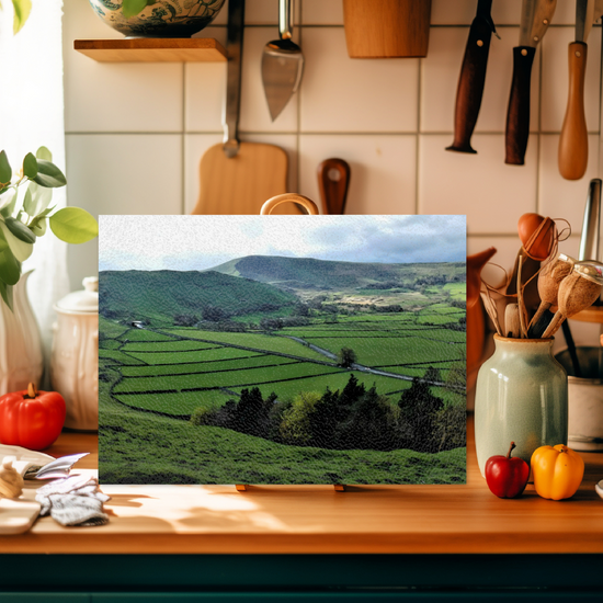 The Stylish Textured Glass Chopping Board. Mam Tor. Peak District National Park. Derbyshire. England.