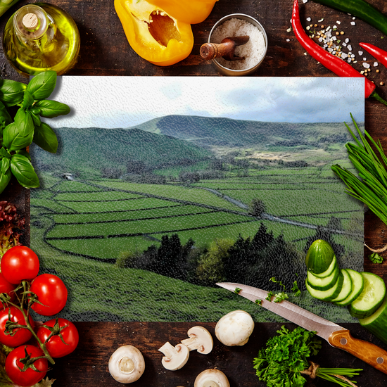 The Stylish Textured Glass Chopping Board. Mam Tor. Peak District National Park. Derbyshire. England.