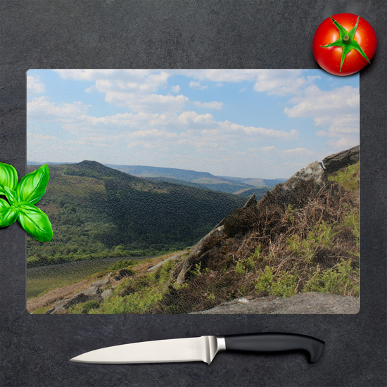 The Stylish Textured Glass Chopping Board. Bamford Edge. Peak District National Park. Derbyshire. England.