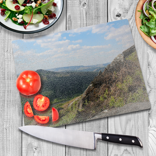 The Stylish Textured Glass Chopping Board. Bamford Edge. Peak District National Park. Derbyshire. England.