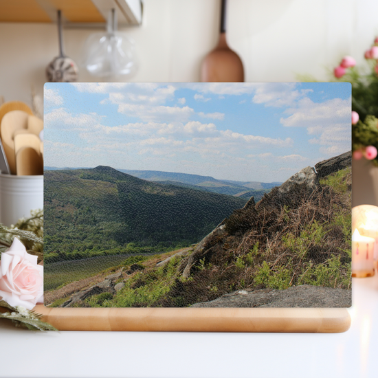 The Stylish Textured Glass Chopping Board. Bamford Edge. Peak District National Park. Derbyshire. England.