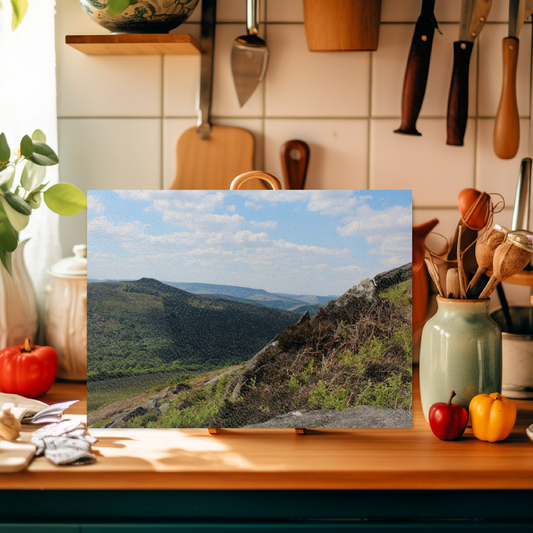 The Stylish Textured Glass Chopping Board. Bamford Edge. Peak District National Park. Derbyshire. England.