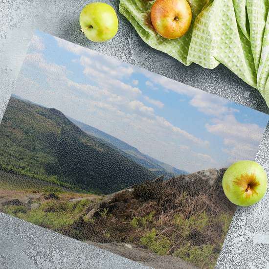 The Stylish Textured Glass Chopping Board. Bamford Edge. Peak District National Park. Derbyshire. England.