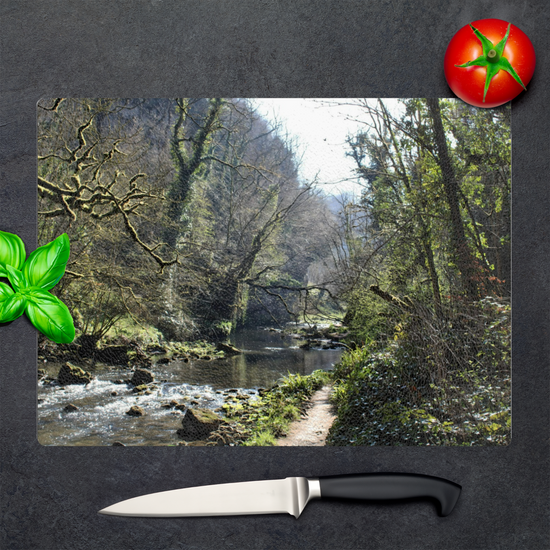 The Stylish Textured Glass Chopping Board. Chee Dale Nature Reserve. Peak District National Park. Derbyshire. England.