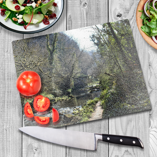 The Stylish Textured Glass Chopping Board. Chee Dale Nature Reserve. Peak District National Park. Derbyshire. England.