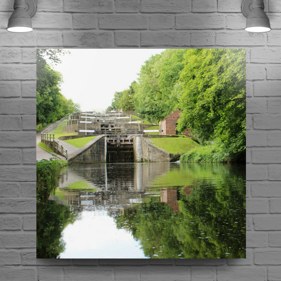 Giclée Mounted Wall Art Prints. Bingley Five Rise Locks. The Leeds To Liverpool Canal. West Yorkshire. England.